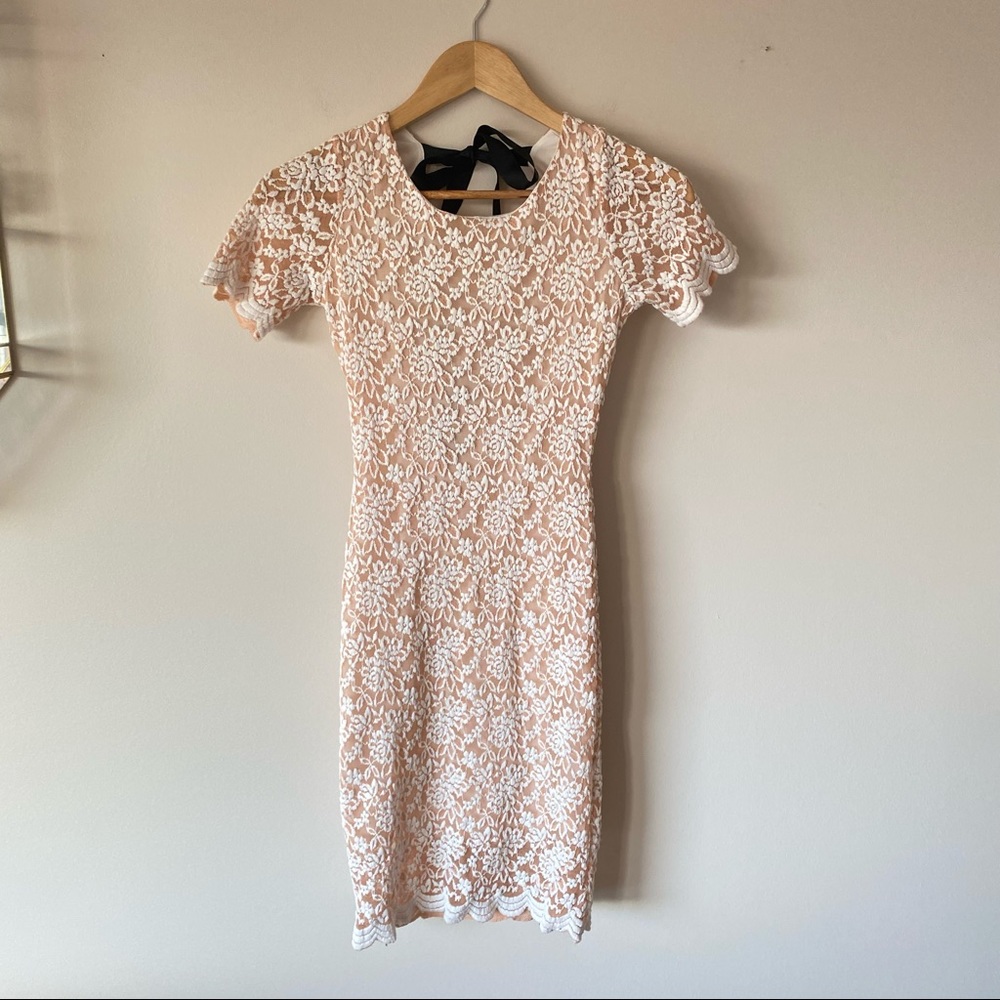 Pink and white Lace Dress with Black Bow - Picture 1 of 9